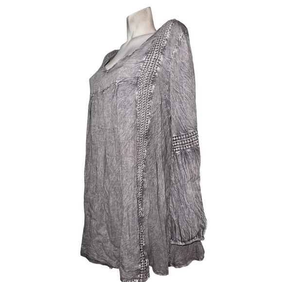 New Anandas Top Womens Plus Size XXL Gray Stone Wash Boho LS Tunic Blouse Shirt - Picture 4 of 6